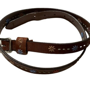 VINTAGE Dockers Leather Belt Brown with Colorful Flowers Size L
